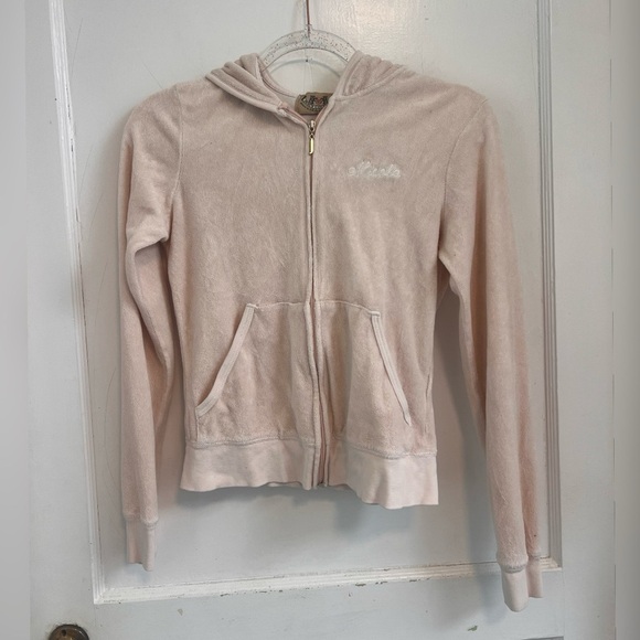 Juicy Couture VTG 90s y2k Light Pink Velour Classic Hoodie Jacket RARE Size M - Picture 1 of 5